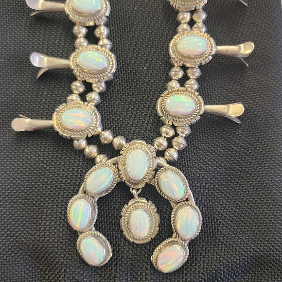 Opulent Opal and Silver Squash Blossom Necklace - Picture 3 of 7